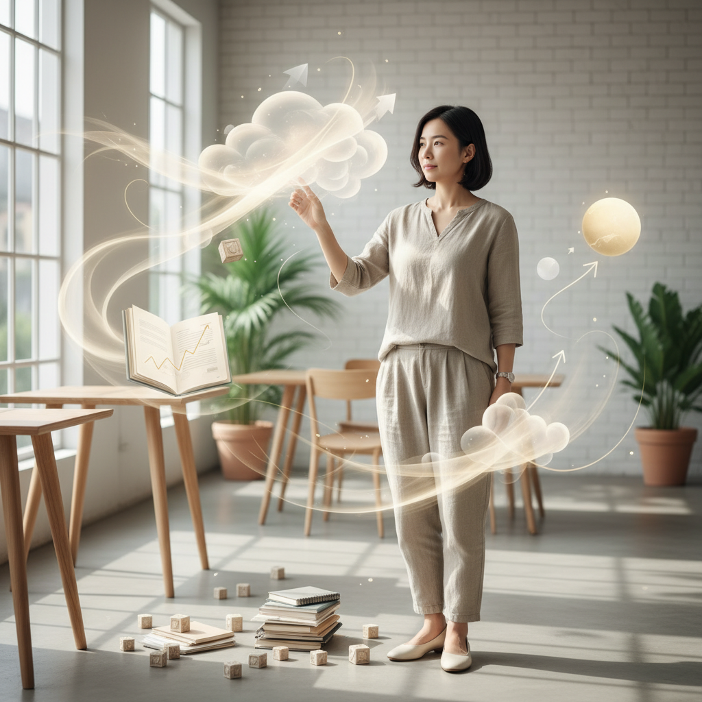 創業者使用AI工具提升工作效率的示意圖